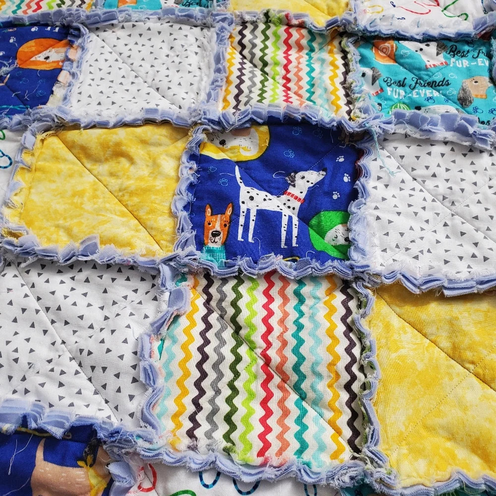 New Homade Baby Boy Puppy Rag Quilt